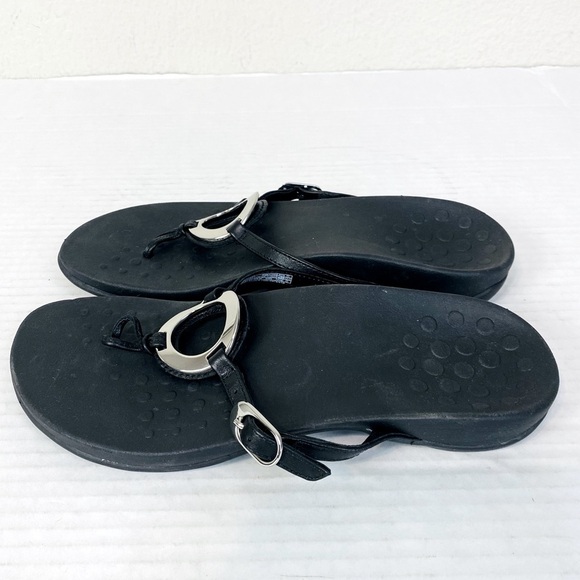 Vionic Karina Black Leather Silver Ring Slip On Comfort Sandals Size 9 - Picture 4 of 6